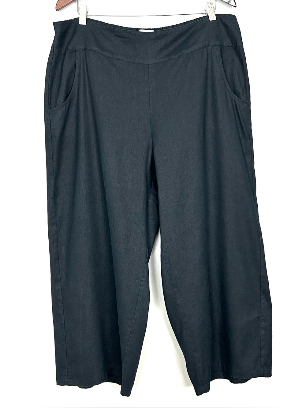 Habitat Linen Blend Crop Pants Women’s Size XL Pull On Pockets Wide Leg Black